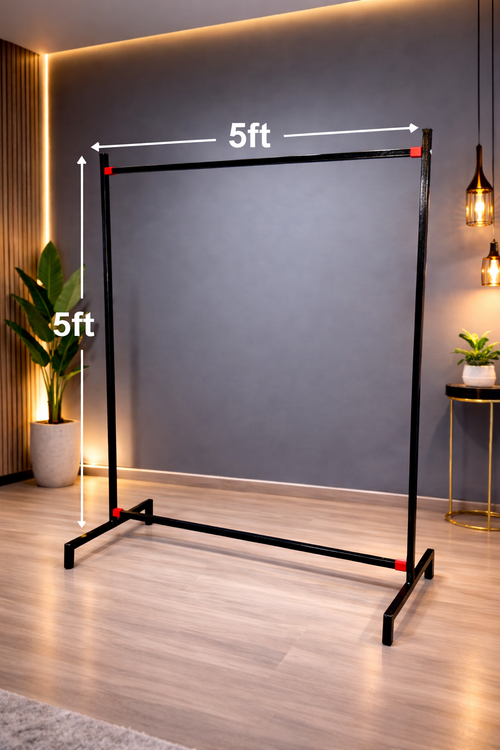 5x5 Ft Heavy Duty Metal Cloth Hanging Stand | Powder Coated Black Garment Rack for Home & Boutique | Strong Single Rod Clothes Rack Display