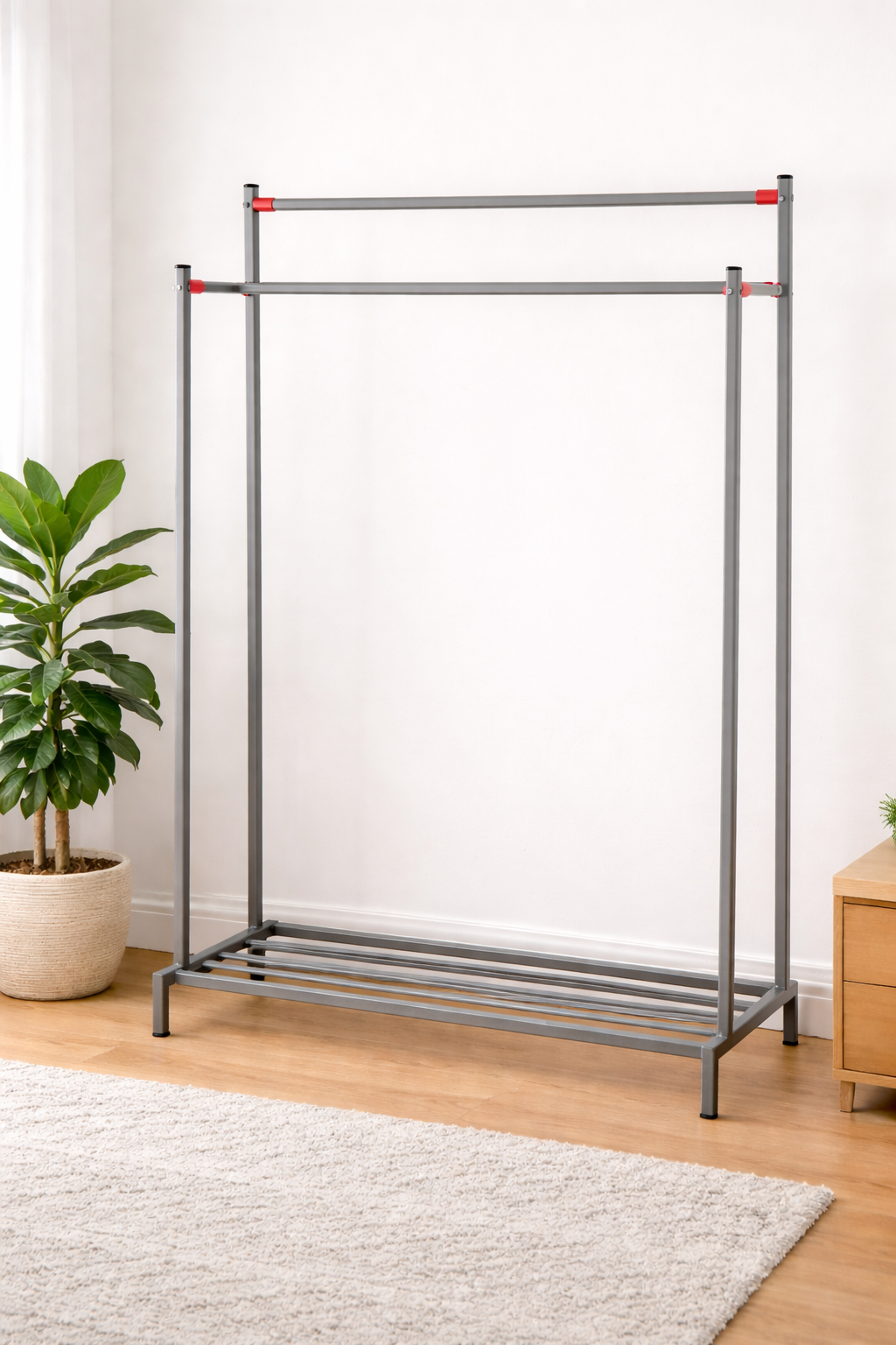 Double Rod Clothes Hanging Stand with Shoe Rack